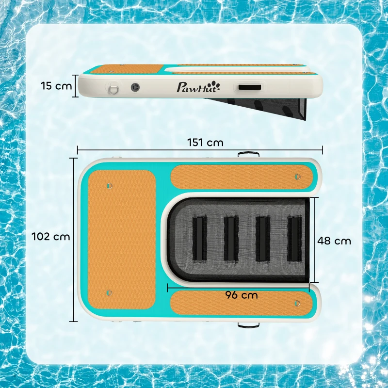 PawHut Rampa Gonfiabile per Cani XL per Piscina, Barca e Piattaforma, 151x102cm