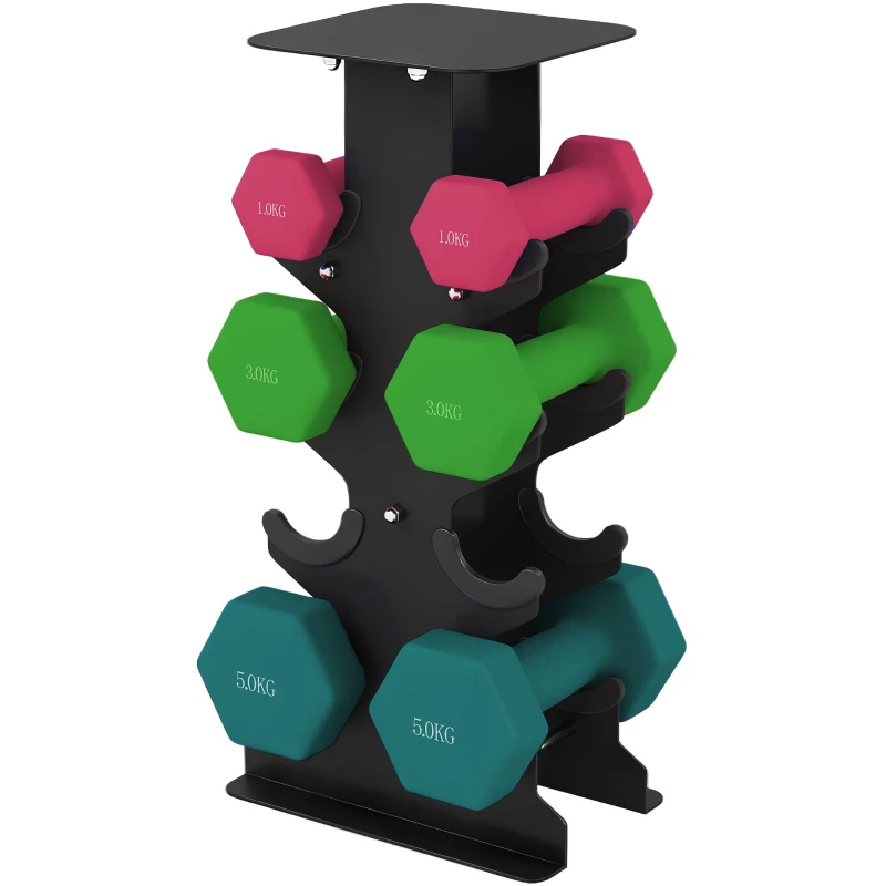 SPORTNOW Hex Dumbbells Set with Dumbbell Rack, Non Slip Hand Weights for Home Gym Strength Training, 2 x 1kg, 2 x 3kg, 2 x 5kg