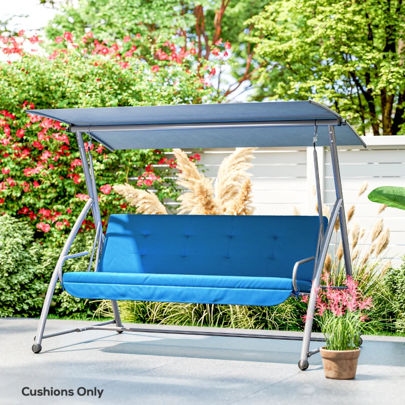 Outsunny Cushion Set for Hollywood Swing 170 cm Seat Cushion Swing Cushion Garden Swing Garden Cushion Back Cushion Side Cushion Blue