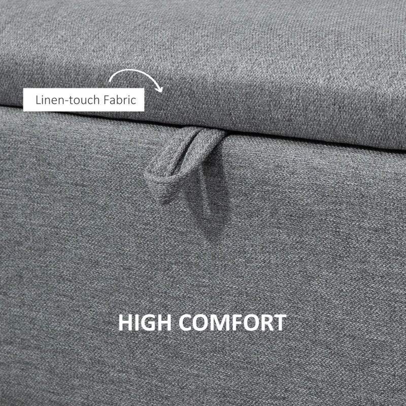 HOMCOM Ławka, Skrzynia, Ławka Tapicerowana, Lniana, do 150kg, 101x38,5x44,5 cm, Szara