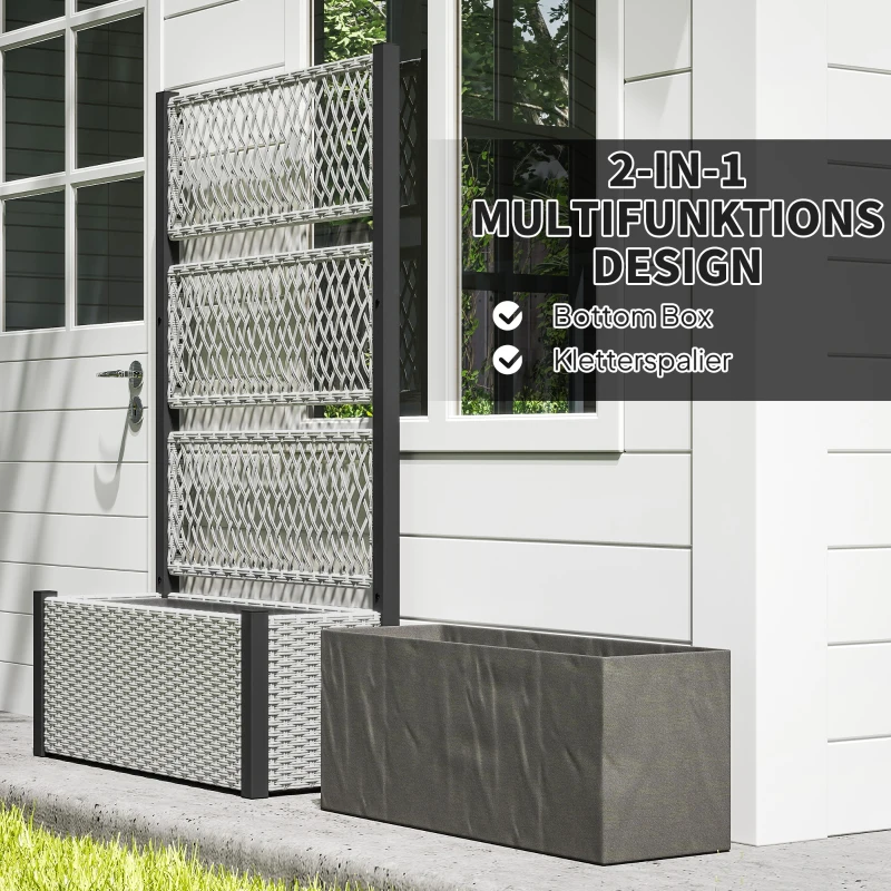 Outsunny Hochbeet mit Rankgitter in Rattan-Optik Pflanzkasten Blumenkasten mit Rankhilfe 90 x 35 x 148cm Grau
