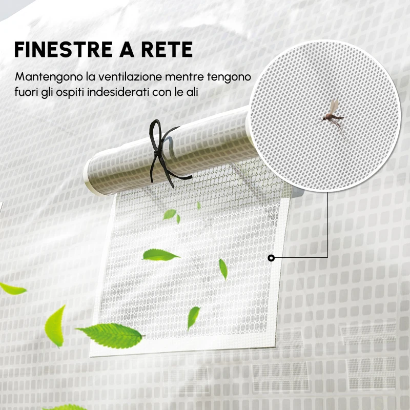 Outsunny Serra tunnel da giardino 24m² 8L x 3l x 2H m - 16 finestre, Porta avvolgibile con zip acciaio zincato, telo PE, Bianco