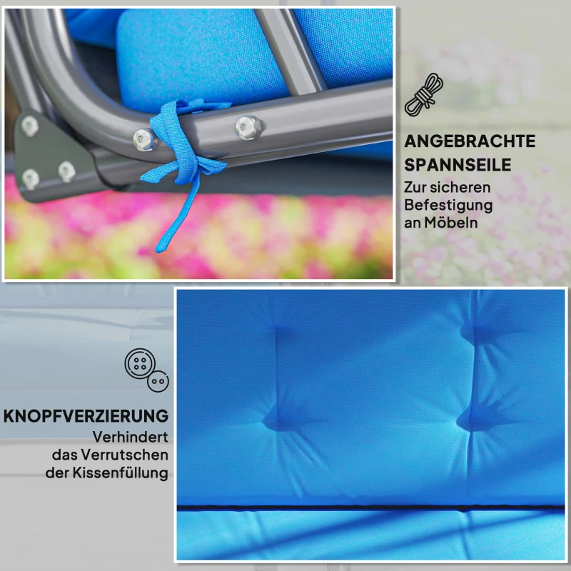 Outsunny Cushion Set for Hollywood Swing 170 cm Seat Cushion Swing Cushion Garden Swing Garden Cushion Back Cushion Side Cushion Blue