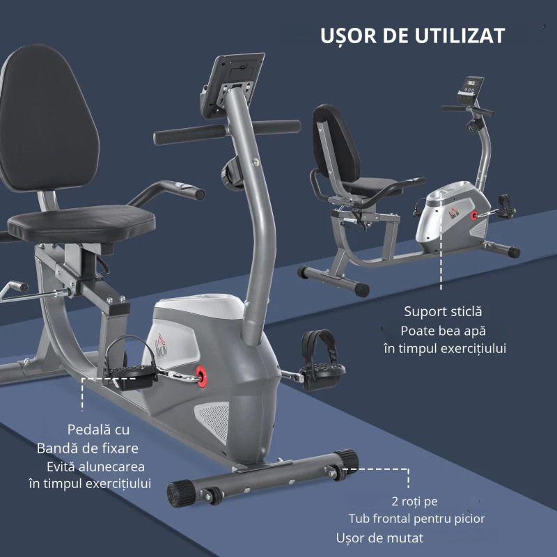 Homcom Bicicleta Orizontala Fitness – 8 Rezistente & Ecran LCD