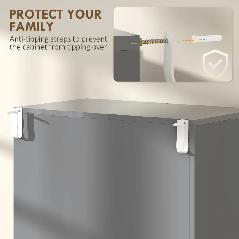 HOMCOM Storage Cabinet, Kitchen Cupboard with 3 Adjustable Shelves, 60L x 35W x 170H cm, High Gloss Grey