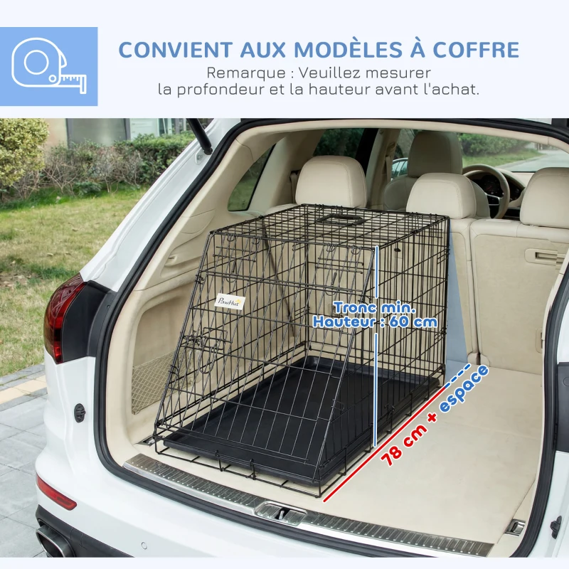 PawHut Cage de transport pour chien taille L dim. 78L x 47l x 55H cm métal noir