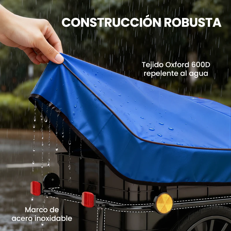 HOMCOM Remolque de Bicicleta 40 kg Cubierta de Tela Oxford con Reflectores y Marco de Acero 144x59x80 cm Azul