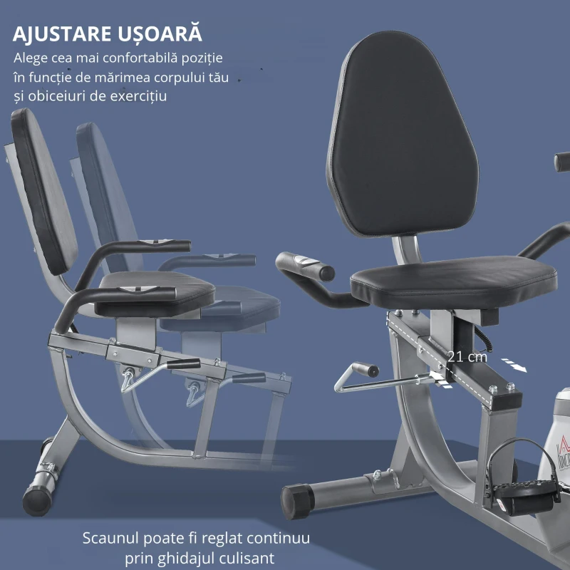 Homcom Bicicleta Orizontala Fitness – 8 Rezistente & Ecran LCD