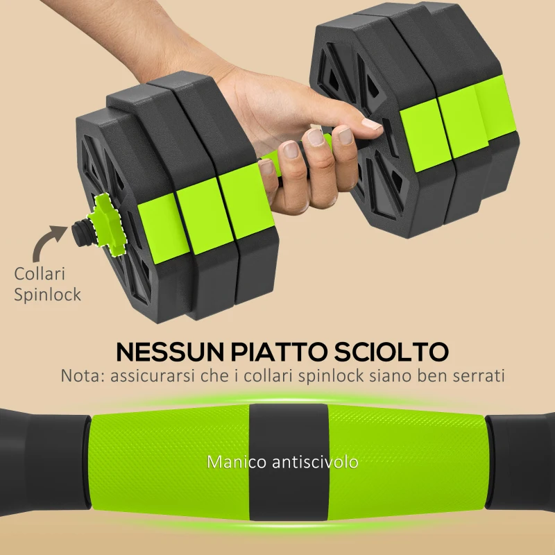 SPORTNOW Set Pesi Palestra 6 in 1 Multifunzione da 25kg Totali in Plastica e Sabbia, 125x18x18 cm, Verde