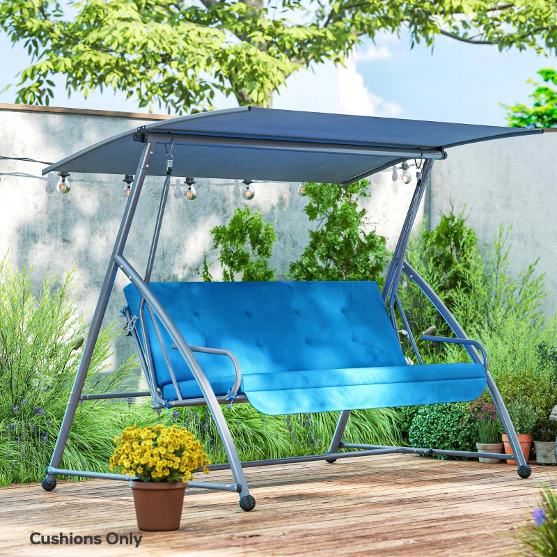 Outsunny Cushion Set for Hollywood Swing 170 cm Seat Cushion Swing Cushion Garden Swing Garden Cushion Back Cushion Side Cushion Blue