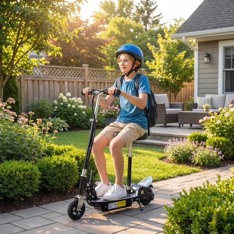 HOMCOM Foldable Powered Scooter with Adjustable Seat, Brake, Black