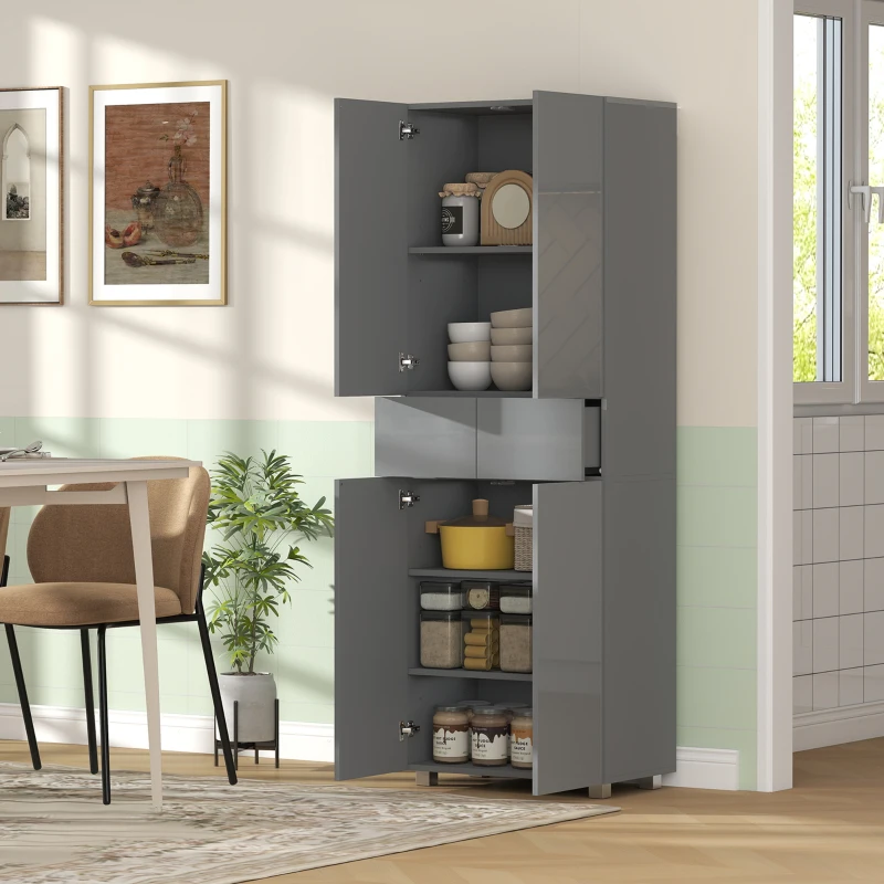 HOMCOM Storage Cabinet, Kitchen Cupboard with 3 Adjustable Shelves, 60L x 35W x 170H cm, High Gloss Grey