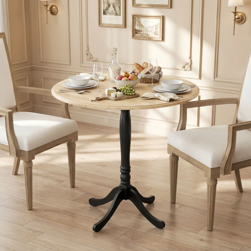 HOMCOM Table à manger ronde pour 4 personnes Ø 80 cm, table de cuisine, piétement en acier, style moderne, bois naturel et noir