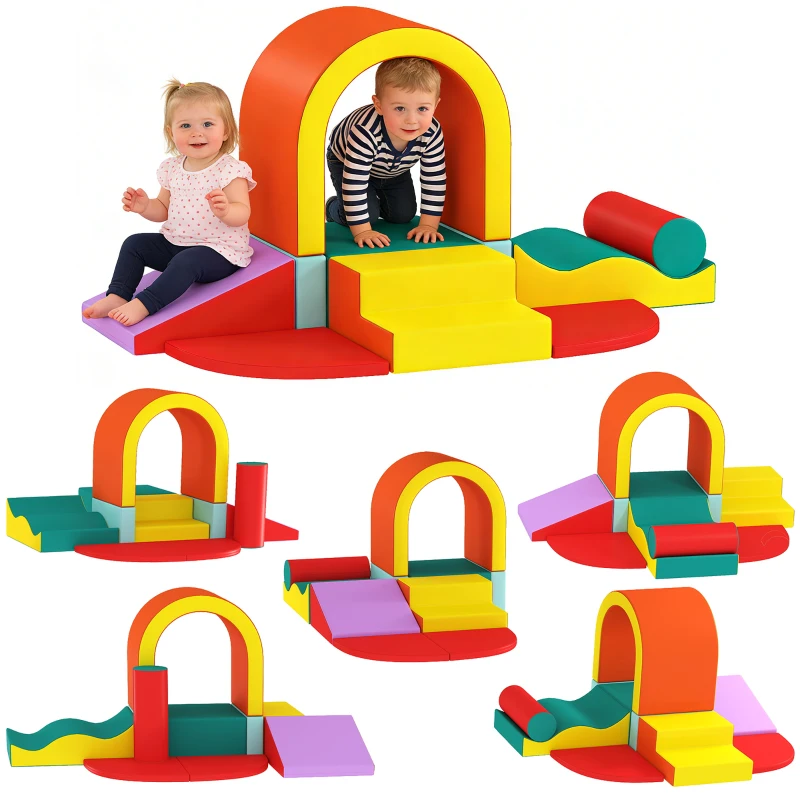 AIYAPLAY Kids Soft Play Set, 10PCs PU Leather Foam Climbing Blocks for Climb and Crawl, Educational Toys for Motor Development