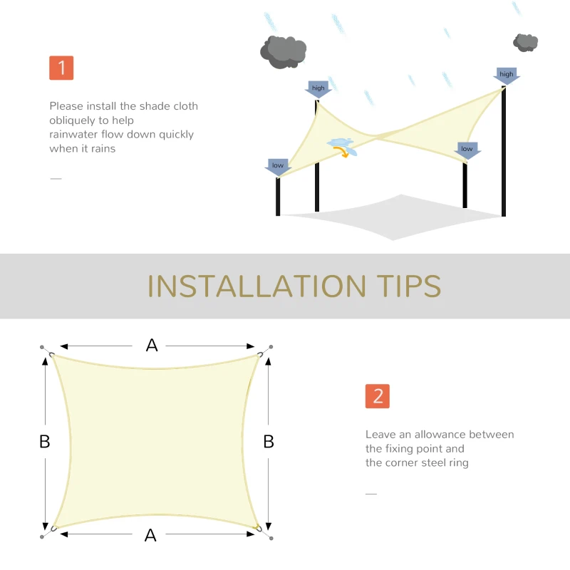 Outsunny Rectangular Shade Sail 3 x 4 m High-Density Polyethylene UV Protection With Storage Bag - Cream