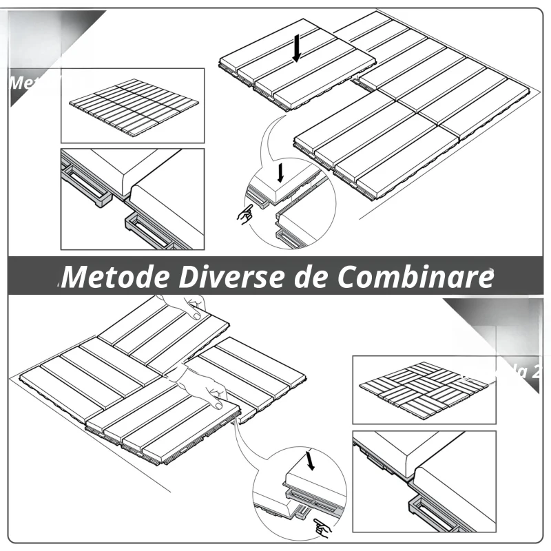 Outsunny Set 9 Caramizi de Cuplat pentru Terasa 30x30x2cm, 0.81 mq, Negru