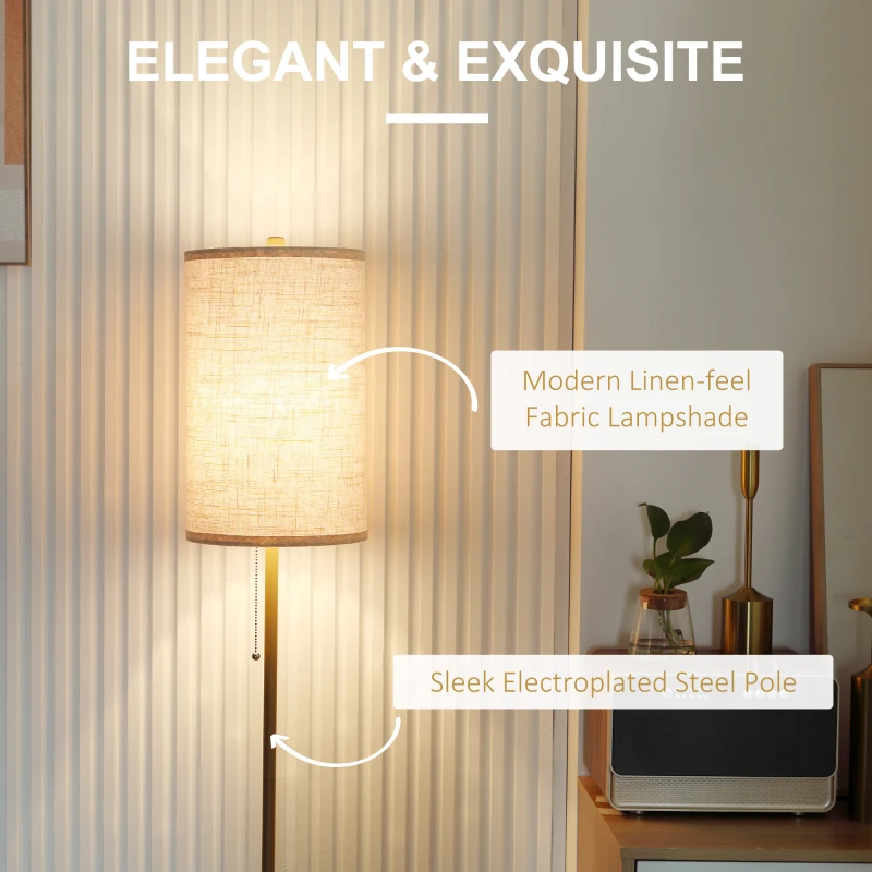 Lampa stojąca do salonu, abażur lniany, kremowa