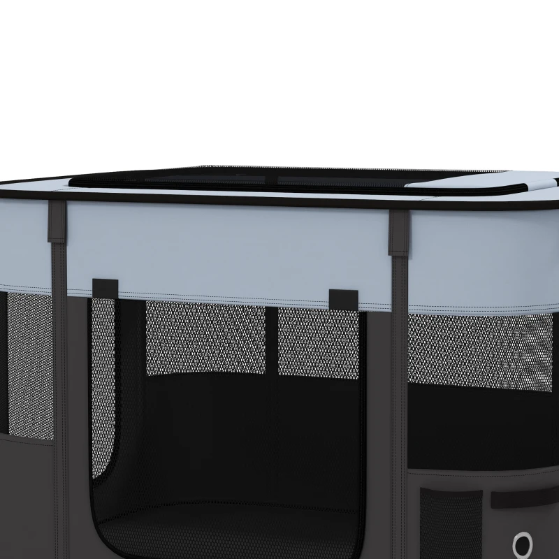 PawHut Țarc de Joacă pentru Animale de Companie cu 7 Ferestre, 3 Uși și 2 Pungi de Depozitare, Gard pentru Câini din Țesătură și Oțel Oxford, 84x64x53 cm, Negru