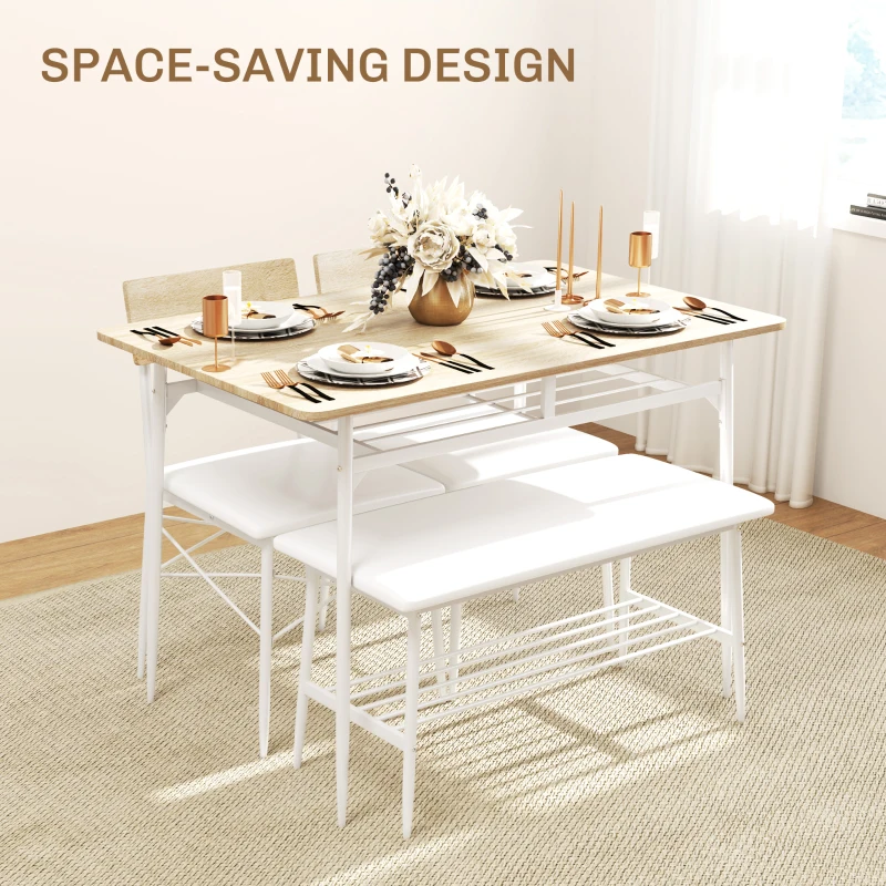 HOMCOM Zestaw jadalniany 4-osobowy, stół, ławka, 2 krzesła, dąb