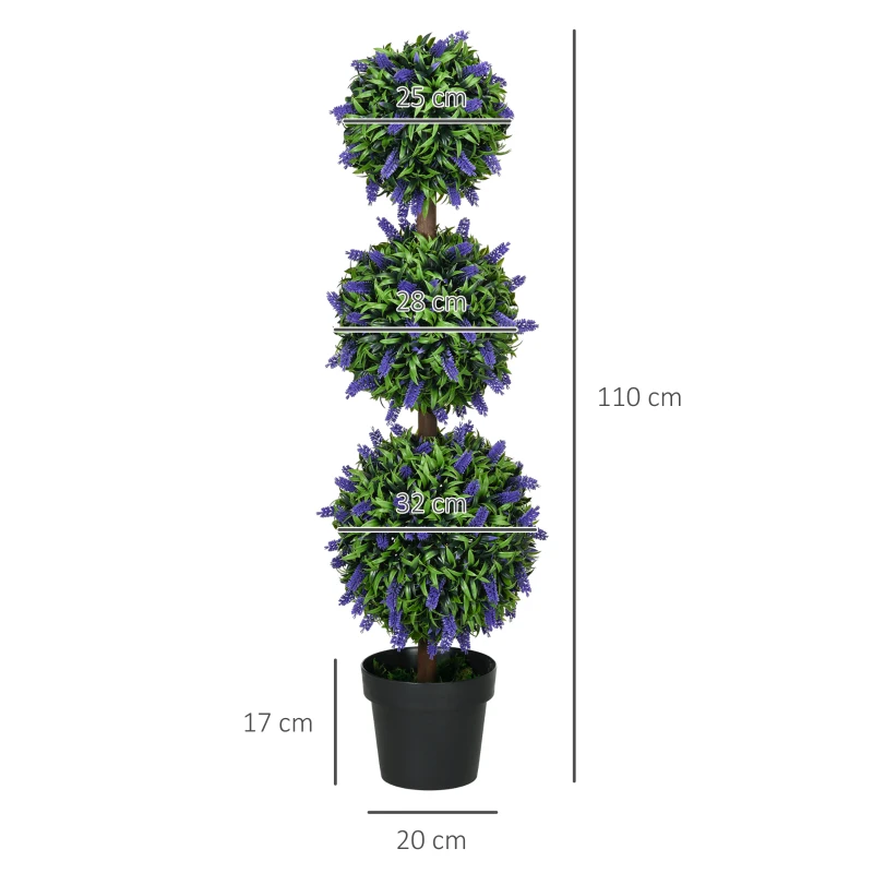 Zestaw 2 szt. sztucznych drzew lawendowych 110 cm z kulami