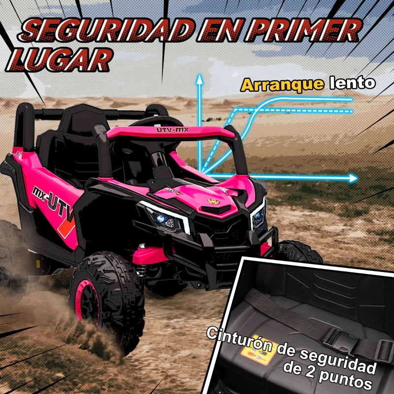 AIYAPLAY Coche Eléctrico para Niños UTV 12V con 2 Motores Control Remoto 2,4G Velocidad hasta 7 km/h Sistema de Suspensión Rosa