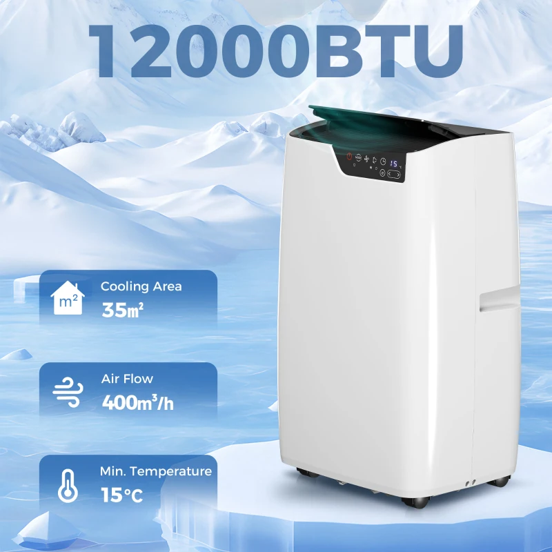 HOMCOM Klimatyzator przenośny 12 000 BTU, funkcje chłodzenia, osuszania, wentylatora, tryb nocny, sterowanie głosowe WiFi