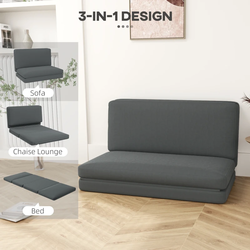 HOMCOM Sofa 3 w 1, rozkładane, welurowe, do sypialni, komfortowe