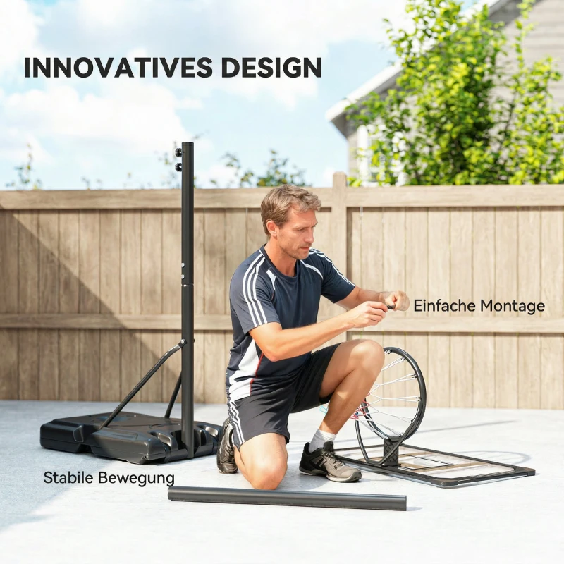 SPORTNOW Coș de Baschet Reglabil pe 6 Înălțimi cu Bază Reîncărcabilă și Roți, din PE, Oțel și Poliester, Negru