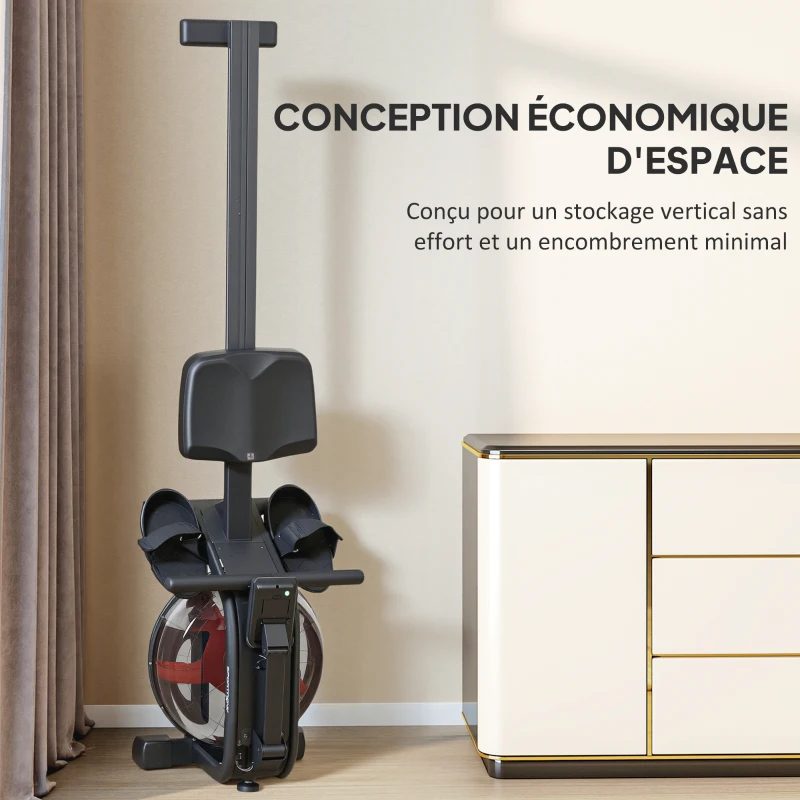 SPORTNOW Rameur à eau, rameur musculation d'appartement réservoir ajustable 6-11L écran LCD support de tablette 170x46x77cm noir