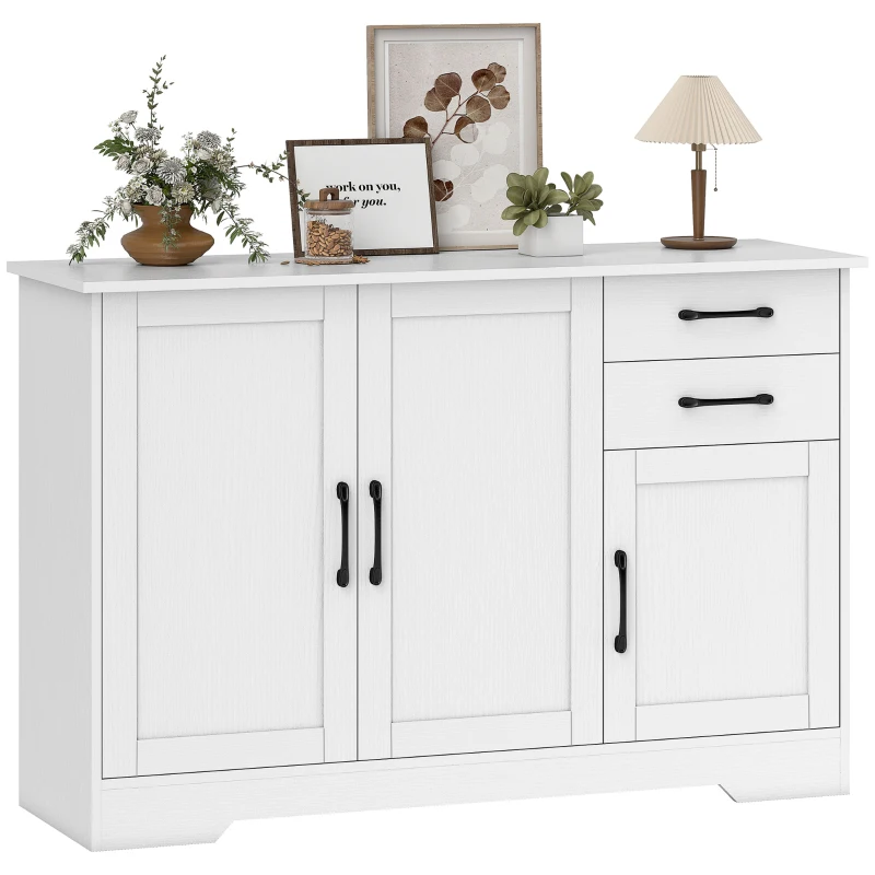 HOMCOM Sideboard with 2 Drawers Modern Storage Cabinet, Kitchen Cupboard with Adjustable Shelf and 3 Doors White