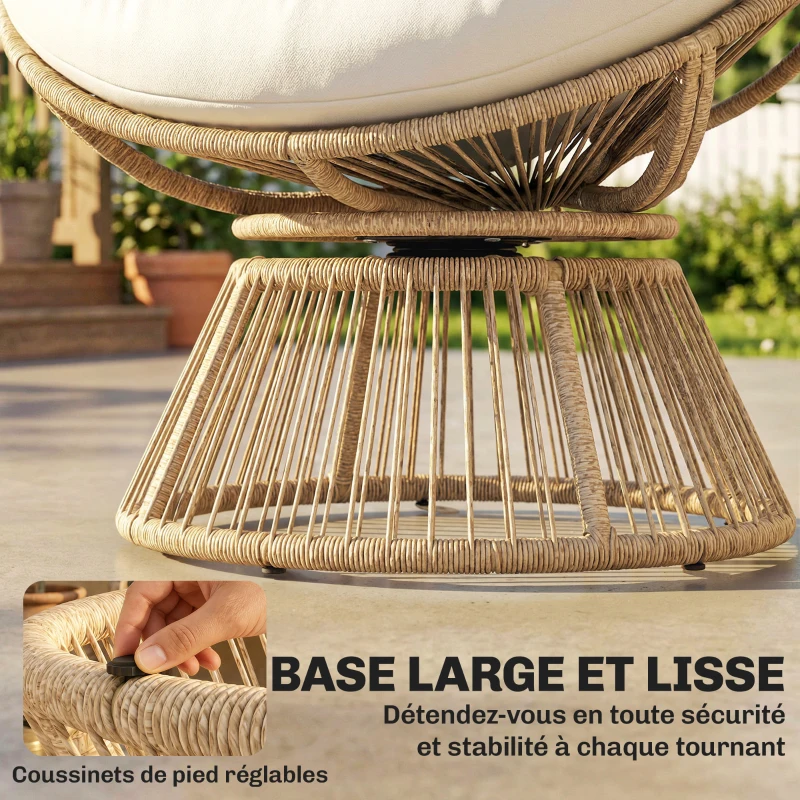 Outsunny Fauteuil Papasan Pivotant 360° Fauteuil de Jardin en Polyrotin Coussin Moelleux 12cm 93 x 81 x 87 cm Naturel
