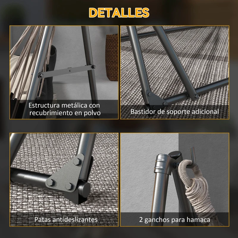Outsunny Soporte para Hamaca Plegable 2 en 1 Soporte para Silla Colgante con Estructura de Metal y Bolsa de Transporte Negro