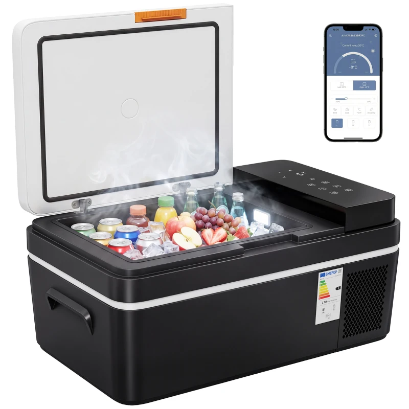 Outsunny Glacière à compresseur 20L -20 °C à +20 °C Glacière électrique avec commande par application, éclairage LED, port USB, protection de la batterie