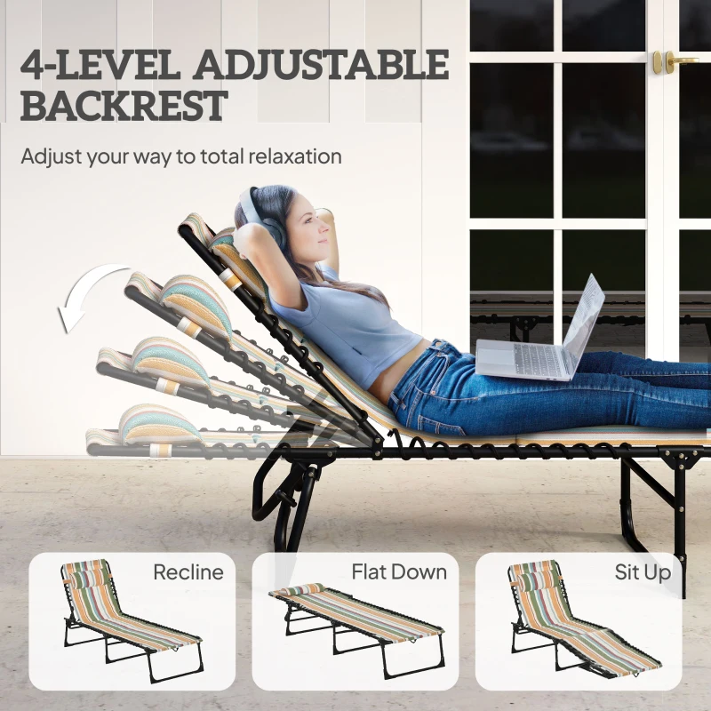 Outsunny ligbed opvouwbaar tuinbed opklapbaar tuin 4-traps rugleuning verstelbaar staal mesh stof zwart 197 x 58 x 76 cm