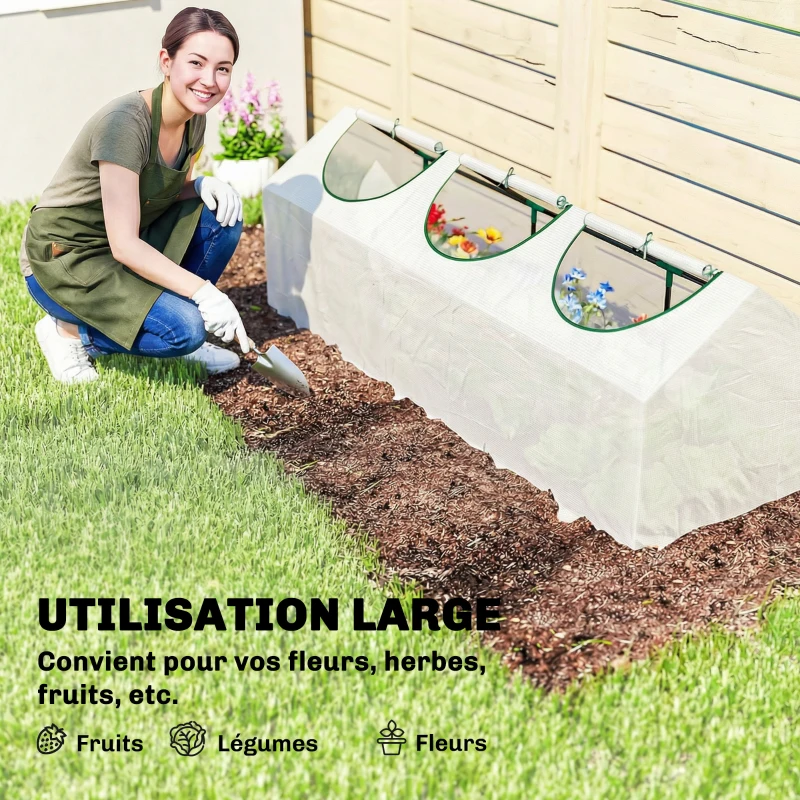 Outsunny Serre de jardin mini serre 3 fenêtres enroulables couverture en PE haute densité 140 g/m² 180 x 60 x 60 cm blanc