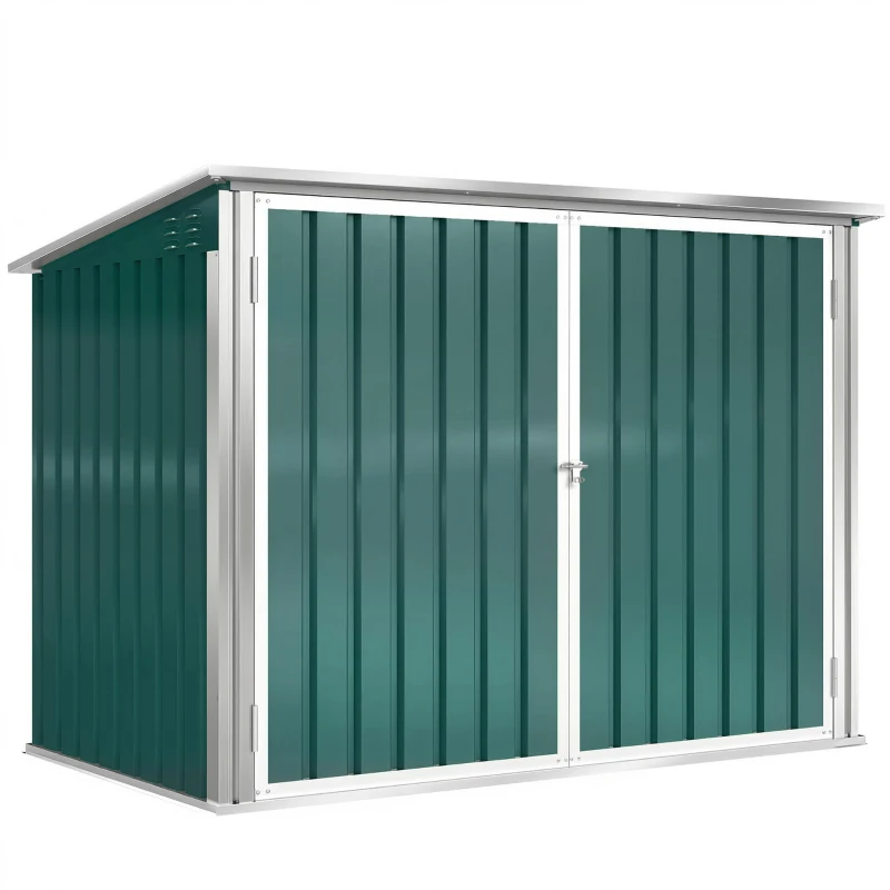 Outsunny Afvalcontainerbox afsluitbaar opberghuis met dubbele deur en deksel voor 2 afvalcontainers staal 179,5 x 108 x 129,5/113 cm groen