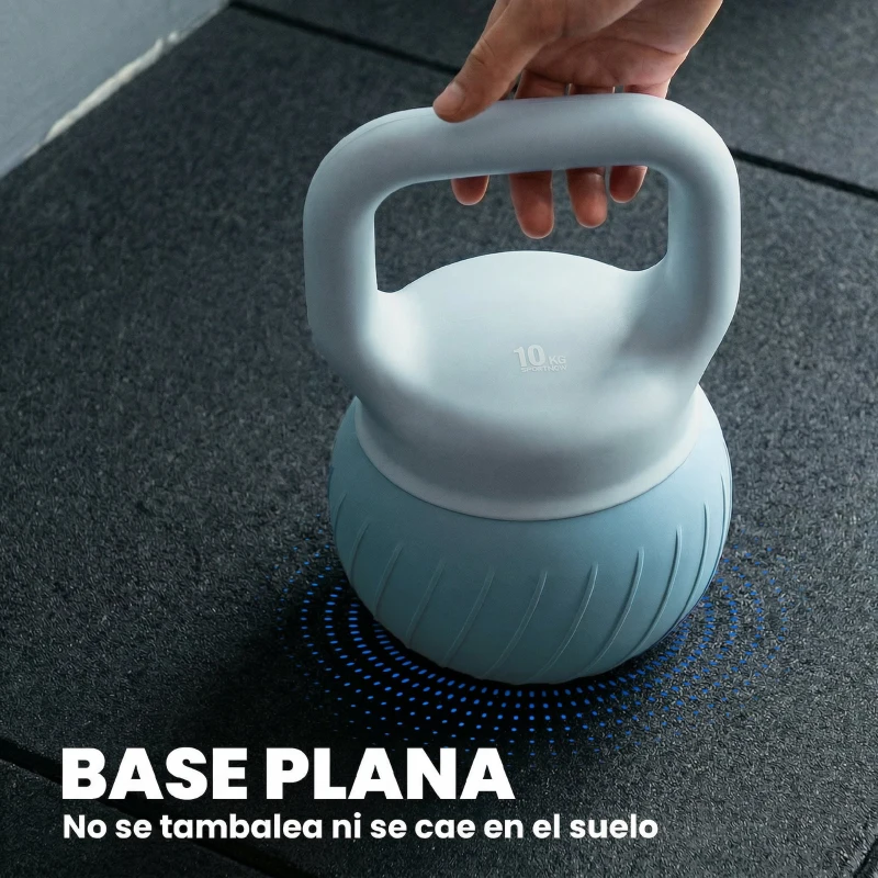 SPORTNOW Pesa Rusa 10 kg Kettlebell Relleno de Arena Metálica y Mango Antideslizante para Entrenamiento 24x24x32 cm Azul Claro