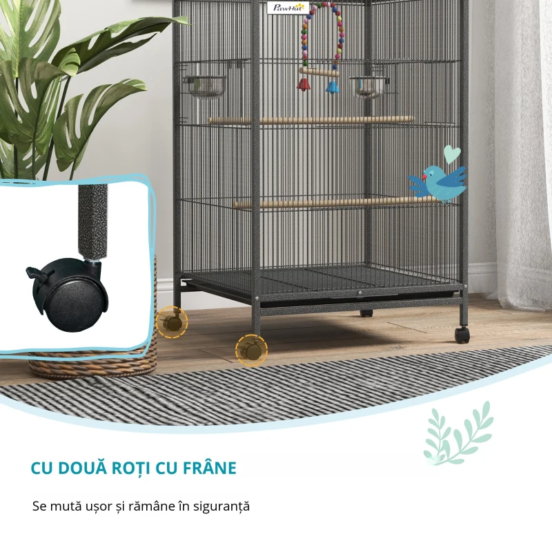 Pawhut Colivie pentru Pasari – 48×46×74 cm cu Suport Rulant