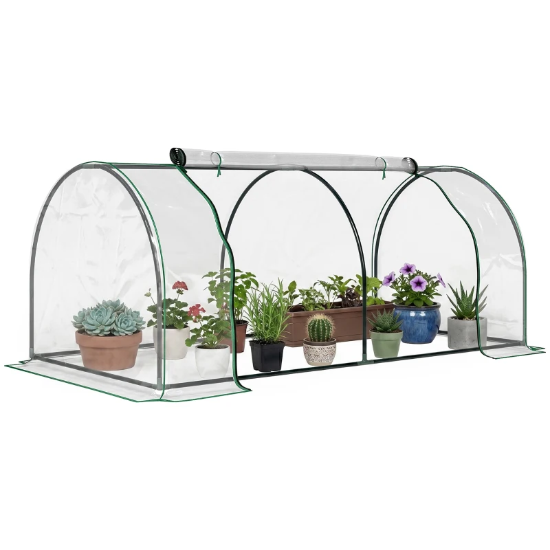 Outsunny Seră de grădină în formă de tunel din oțel cu acoperire din PVC, 200x100x80 cm, transparentă și verde