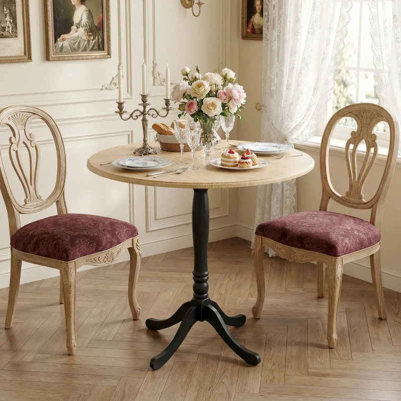HOMCOM Table à manger ronde pour 4 personnes Ø 80 cm, table de cuisine, piétement en acier, style moderne, bois naturel et noir