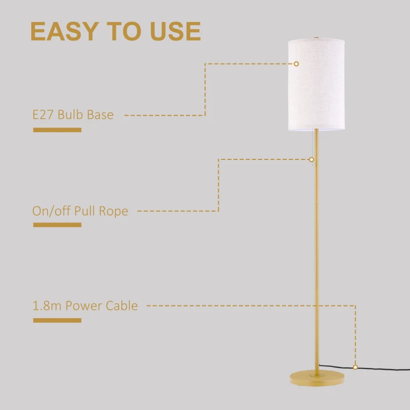 Lampa stojąca do salonu, abażur lniany, kremowa