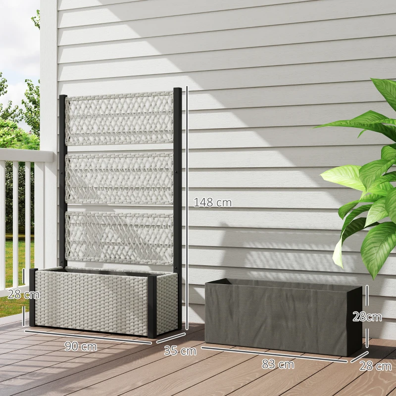 Outsunny Hochbeet mit Rankgitter in Rattan-Optik Pflanzkasten Blumenkasten mit Rankhilfe 90 x 35 x 148cm Grau