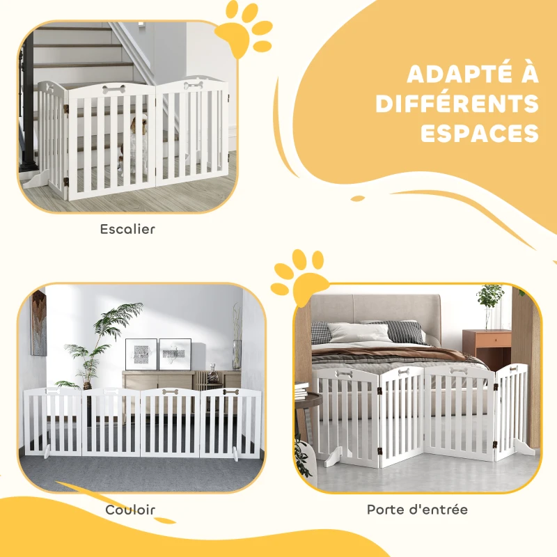 PawHut Barrière de sécurité chien barrière pliable pour chien pieds de support pointes antidérapantes 207,5 x 30 x 61 cm blanc