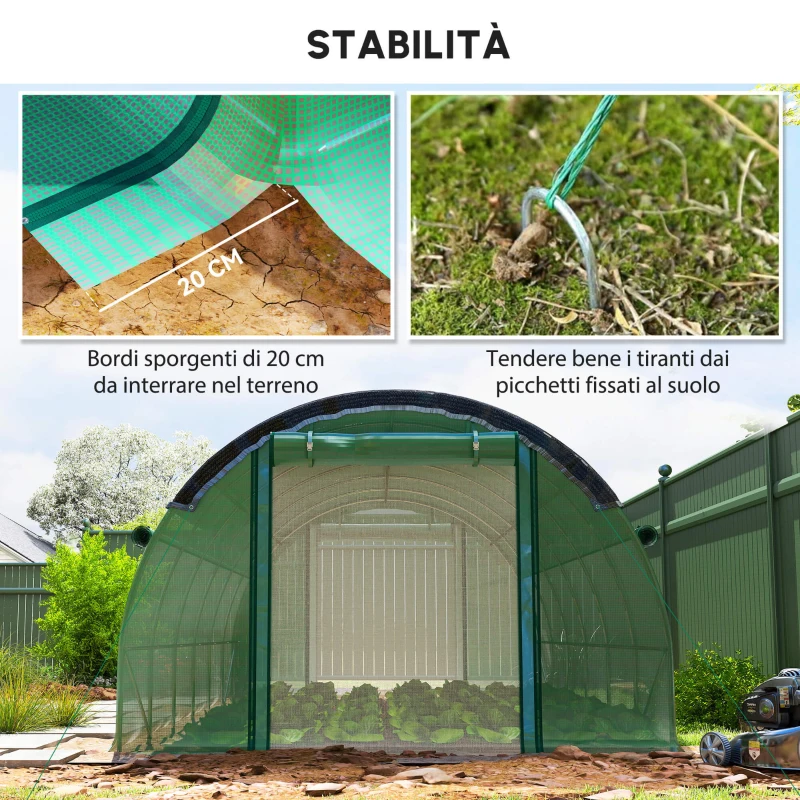 Outsunny Serra a Tunnel 6 x 3 x 2 m con Rete Parasole, Pareti Laterali Arrotolabili, Copertura in Plastica, Struttura in Acciaio, Verde