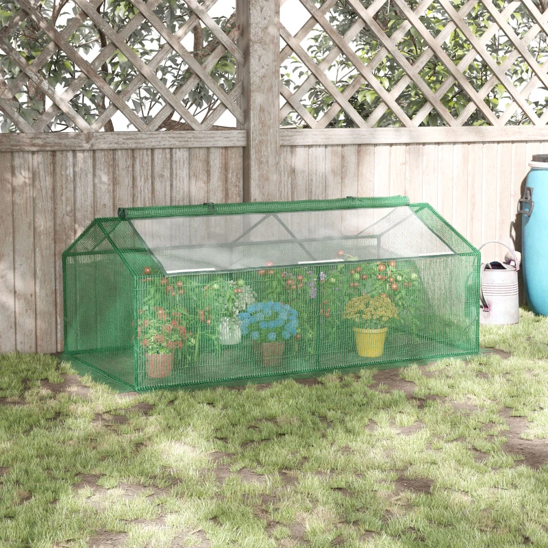 Outsunny Mini Serre de Jardin Serre à tomates mini serre tunnel toit pointu1,8L x 0,9l x 0,7H m métal thermolaqué PE Haute densité fenêtre moustiquaire intégrées Vert