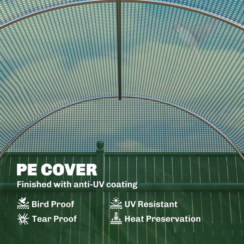 Outsunny 4 x 2 x 2 m Polytunnel Greenhouse with Roll-up Door and 6 Mesh Windows, Walk-in Garden Tunnel Warm House Tent with UV-resistant PE Cover and Galvanised Steel Frame, Green
