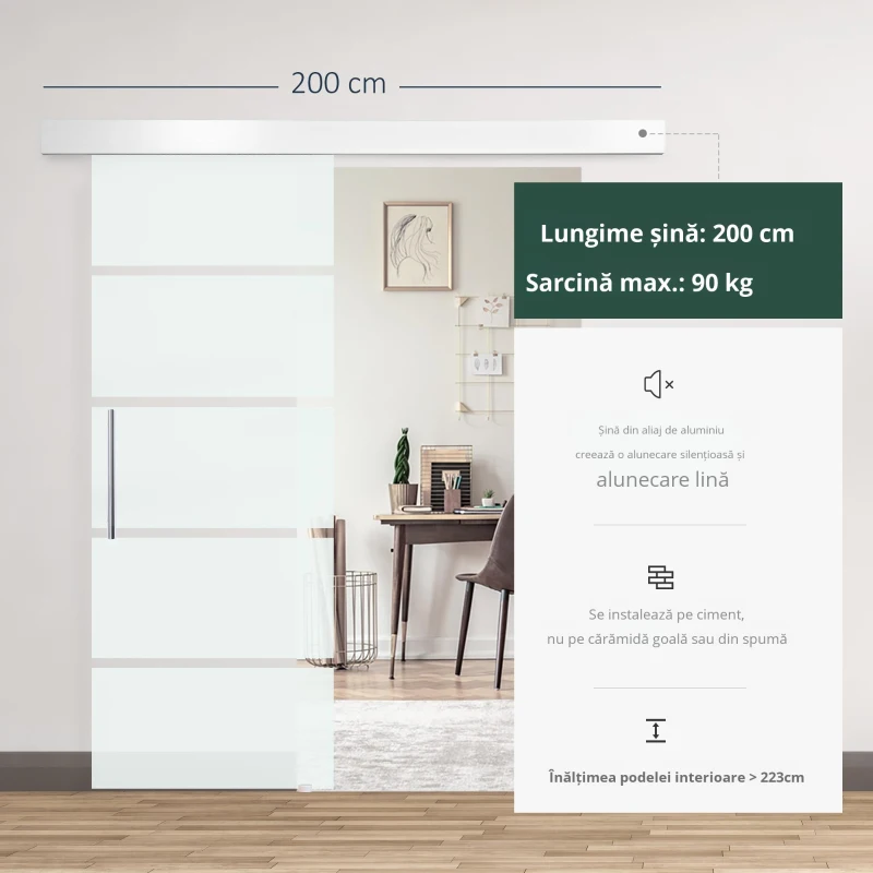HOMCOM usa glisanta din sticla cu sina din aluminiu, 75x210cm