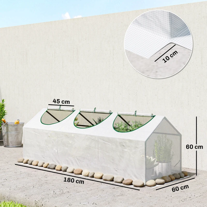 Outsunny Serre de jardin mini serre 3 fenêtres enroulables couverture en PE haute densité 140 g/m² 180 x 60 x 60 cm blanc