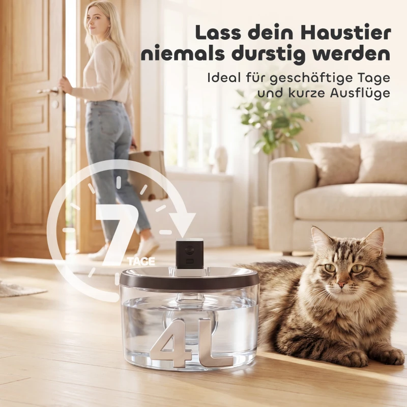 PawHut Katzenbrunnen 4L Kabellos Edelstahl Trinkbrunnen mit Bewegungsmelder 6 Filtern zweifaches Filtersystem LED Silber