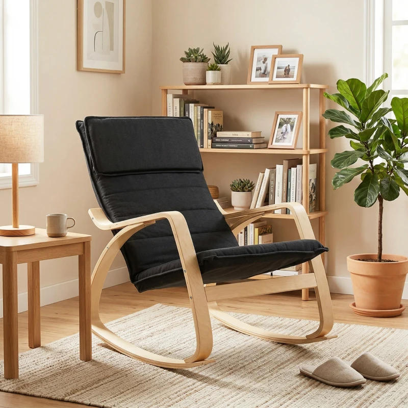 HOMCOM Lounge Chair, Comfortable Relax Rocking Chair with Headrest, 67W x 92D x 89H cm, Black